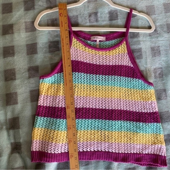 BCBGeneration White Purple Aqua Stripe Crochet Halter Tank Top Size M - Picture 8 of 10